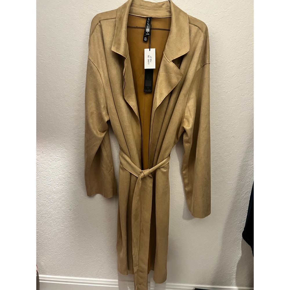 LuLaRoe Luxe Liliane Moleskin Vegan Suede Coat 2XL Tan Belted Super Soft NWT